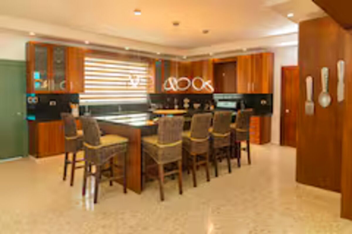 Chef's kitchen with island seating